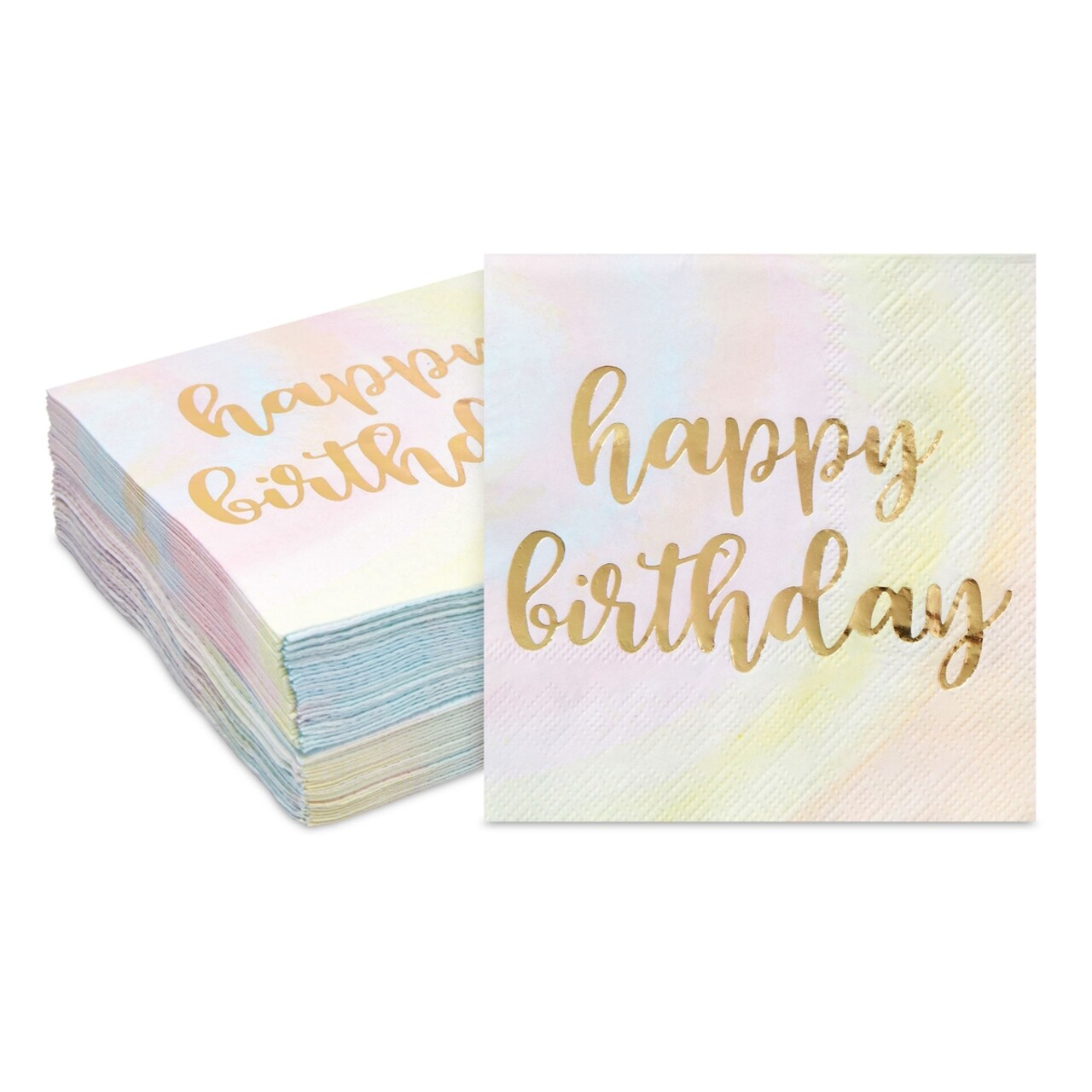 Rainbow Pastel Party Decorations, Happy Birthday Tie Dye Napkins (5 In, 50  Pack)